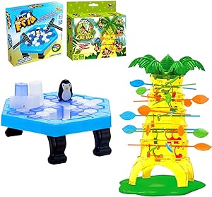 kit-2-jogos-brinquedo-pinguim-numa-fria-quebra-gelo-crianca-jogo-infantil-pula-macaco-cada-macaco-no-seu-galho-macaquinho - Imagem