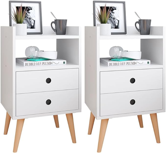 kit-2-mesinhas-de-cabeceira-retro-jogo-mesa-canto-lateral-cama-gavetas-nicho-decorativo-aparador-quarto-casal-dream-rpm-branco - Imagem