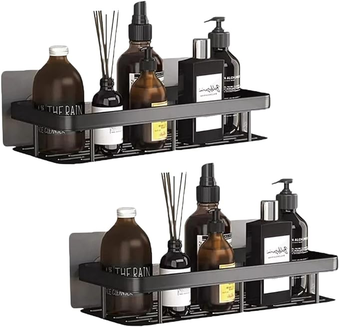 kit-2-nichos-prateleiras-suporte-porta-shampoo-box-banheiro-sem-furar-parede-preto - Imagem