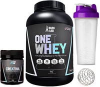 kit-one-whey-protein-900g-baunilha-creatina-100g-coqueteleira-roxa-dark-lab - Imagem