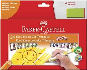 lapis-de-cor-faber-castell-ecolapis-triangular-jumbo-apontador-com-deposito-123024ap-24-cores - Imagem