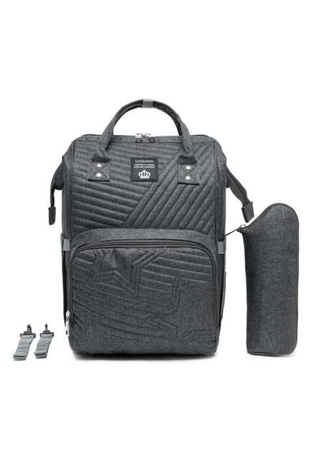 mochila-maternidade-bebe-mamae-lequeen-impermeavel-porta-mamadeira-termico-cinza - Imagem