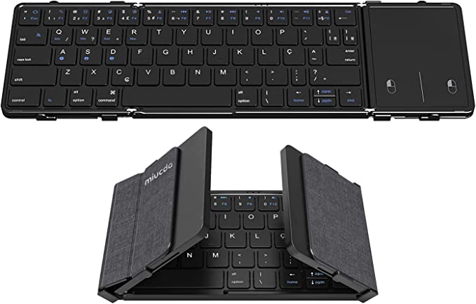 miucda-teclado-dobravel-bluetooth-com-touchpad-padrao-brasileiro-3-dispositivos-mini-portatil-recarregavel-teclado-sem-fio-abnt-64-teclas-compativel-com-ios-windows-android-tablet-laptop-phone - Imagem