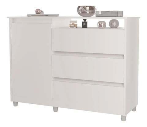 comoda-quarto-3-gavetas-1-porta-branco-sky - Imagem