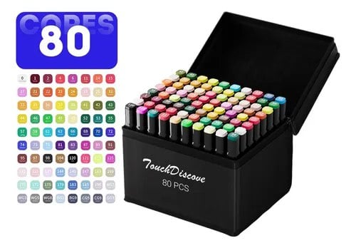 conjunto-canetas-marcador-canetinha-ponta-dupla-80-cores-kit - Imagem