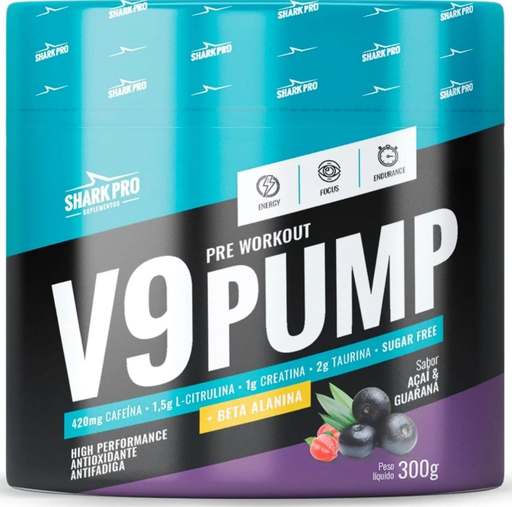 v9-pump-shark-pro-300g-pre-treino-beta-alanina-acai-guarana-sabor-acai-e-guarana - Imagem