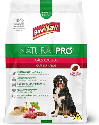 racao-baw-waw-natural-pro-para-caes-adultos-sabor-carne-e-arroz-15kg - Imagem
