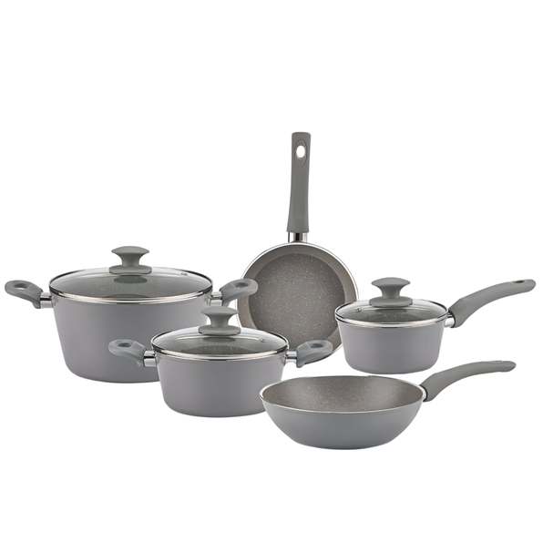 Jogo de Panelas Antiaderentes 5 Peças Indução Ceramic Life Optima Marble Brinox - Cinza