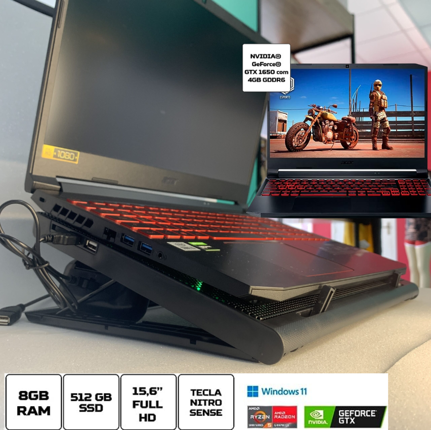 Notebook Gamer Acer Nitro 5 AN515-45-R91A Ryzen 5 Windows 11 Home 8GB 512GB SSD GTX 1650 15.6' FHD Notebook Gamer Acer Nitro 5 AN515-45-R91A Ryzen 5 Windows 11 Home 8GB 512GB SSD GTX 1650 15.6' FHD