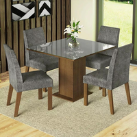 Sala Jantar Mesa Tampo Vidro 4 Cadeiras Madesa Anne Rcs Cor Rustic/Cinza/Silver Sala Jantar Mesa Tampo Vidro 4 Cadeiras Madesa Anne Rcs Cor Rustic/Cinza/Silver