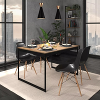 Kit Mesa De Jantar 120x90 Industrial + 4 Cadeiras Eames Tampa Não Aplica Pés Mesa Lâmina Com Preto Cadeiras Pretas Kit Mesa De Jantar 120x90 Industrial + 4 Cadeiras Eames Tampa Não Aplica Pés Mesa Lâmina Com Preto Cadeiras Pretas
