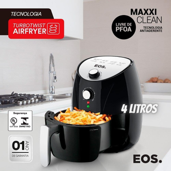 Fritadeira Sem Óleo Air fryer Eos Chef Gourmet 4 Litros Preto com Cinza Eaf40s 220v Fritadeira Sem Óleo Air fryer Eos Chef Gourmet 4 Litros Preto com Cinza Eaf40s 220v