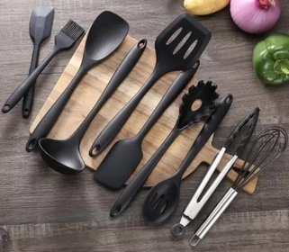 Conjunto Kit De Utensílios De Cozinha 10 Peças Silicone Inox Conjunto Kit De Utensílios De Cozinha 10 Peças Silicone Inox