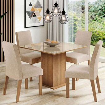 Sala de Jantar Madesa Evelin Mesa Tampo de Vidro com 4 Cadeiras - Rustic/crema/imperial Sala de Jantar Madesa Evelin Mesa Tampo de Vidro com 4 Cadeiras - Rustic/crema/imperial