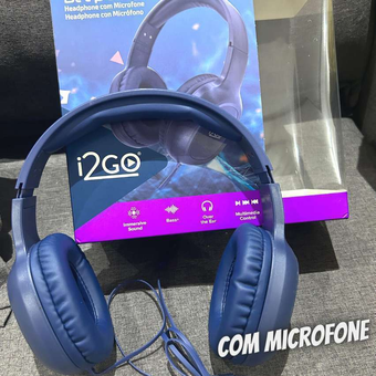 Headphone Com Microfone Bass Go Deep Blue I2GO 1,2m Preto - I2GO Plus Headphone Com Microfone Bass Go Deep Blue I2GO 1,2m Preto - I2GO Plus