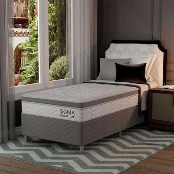 Cama Box Com Colchão Solteiro Sigma Molas Ensacadas 22x8... Cor Branco Cama Box Com Colchão Solteiro Sigma Molas Ensacadas 22x8... Cor Branco
