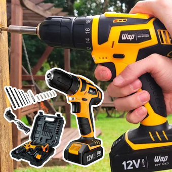 Parafusadeira e Furadeira WAP BPF 12K3 Carregador Bivolt 12V 3/8” com Acessórios e Maleta Parafusadeira e Furadeira WAP BPF 12K3 Carregador Bivolt 12V 3/8” com Acessórios e Maleta