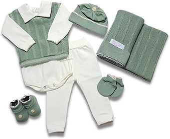 saida-maternidade-completa-recem-nascido-menino-menina-7-pecas-sanches-baby-a-verde-militar-com-natural - Imagem