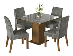 sala-jantar-mesa-tampo-vidro-4-cadeiras-madesa-anne-rcs-cor-rusticcinzasilver - Imagem