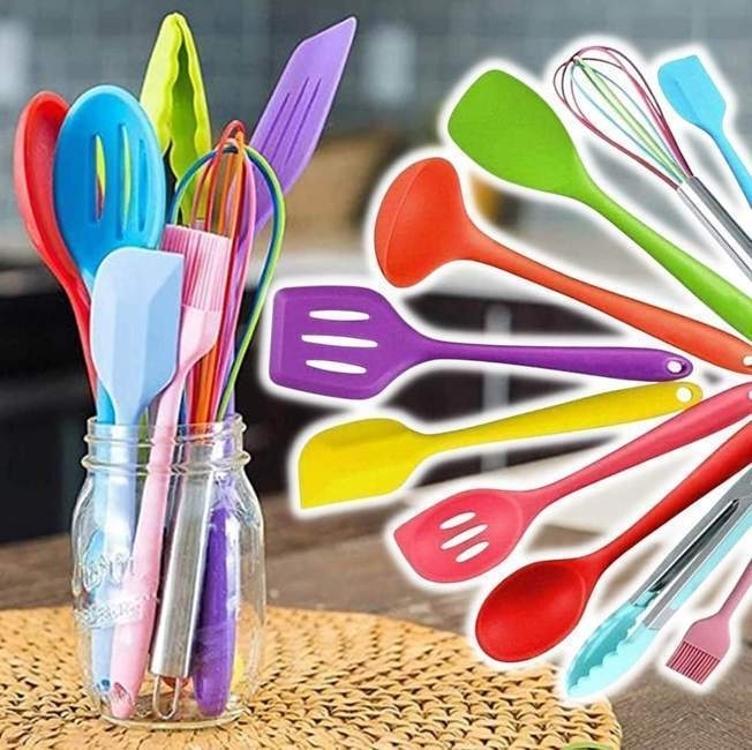 JG Kit 10 Peças Jogo De Utensílios De Silicone Maciço Cozinha Inox Pegador Espátula Colher Concha Pincel (Colorido) JG Kit 10 Peças Jogo De Utensílios De Silicone Maciço Cozinha Inox Pegador Espátula Colher Concha Pincel (Colorido)