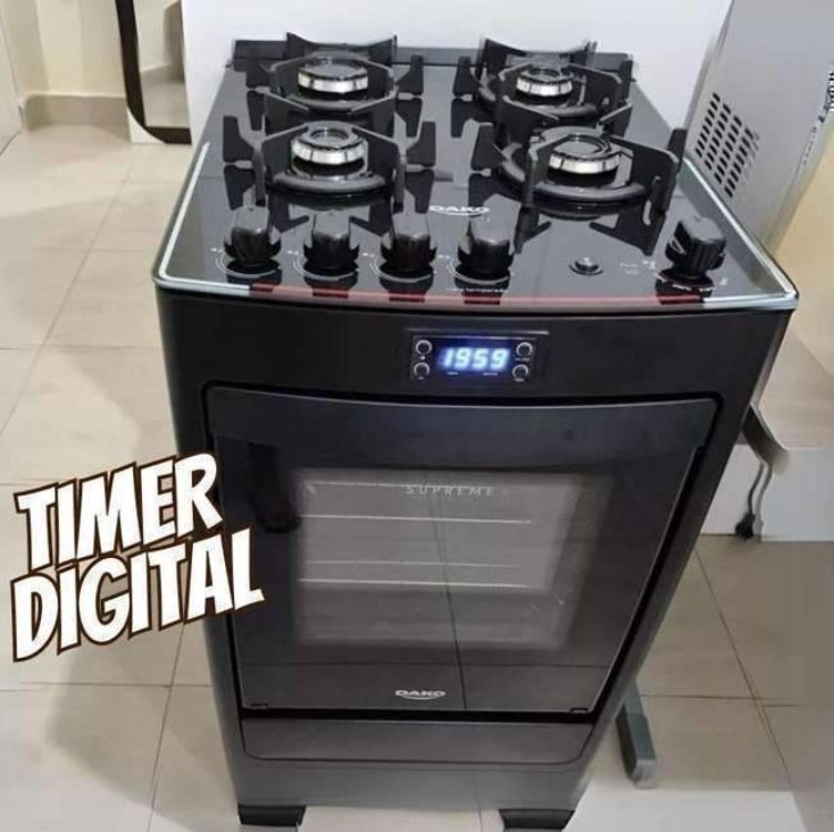 Fogão 4 Bocas Preto Com Mesa De Vidro E Timer Digital Dako Supreme Black Glass Bivolt Fogão 4 Bocas Preto Com Mesa De Vidro E Timer Digital Dako Supreme Black Glass Bivolt