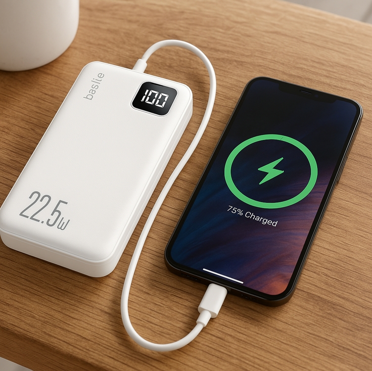 Basike Power Bank, Carregador Portátil Universal 20000mAh, USB-A(até 22.5W)+USB-C(até PD20W), com 2 Cabos Integrados (USB-C, Lightning) Carregamento Rápido, Led Indicador de Bateria (Branco) Basike Power Bank, Carregador Portátil Universal 20000mAh, USB-A(até 22.5W)+USB-C(até PD20W), com 2 Cabos Integrados (USB-C, Lightning) Carregamento Rápido, Led Indicador de Bateria (Branco)