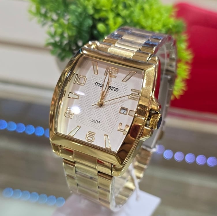 Relógio Masculino Mondaine Dourado Casual Quadrado Original Cor Do Fundo Branco Relógio Masculino Mondaine Dourado Casual Quadrado Original Cor Do Fundo Branco
