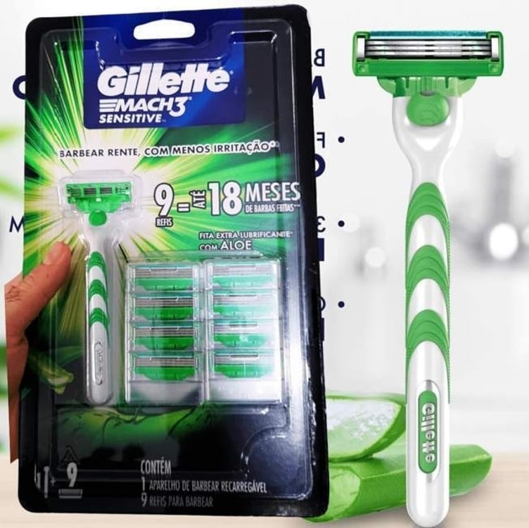 Gillette Aparelho De Barbear Mach3 Sensitive + 9 Cargas Gillette Aparelho De Barbear Mach3 Sensitive + 9 Cargas
