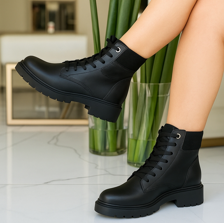 Bota Coturno Sua Cia Tratorada Recorte Feminina - Preto+Chumbo Bota Coturno Sua Cia Tratorada Recorte Feminina - Preto+Chumbo