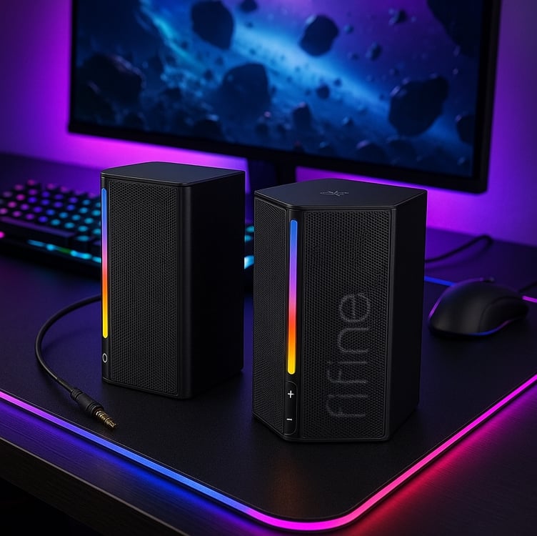 FIFINE Alto-falantes para computador, alto-falantes RGB para PC desktop, para jogos alimentados por USB com conector de 3,5 mm para laptop, monitor, telefone, tablet - A20 FIFINE Alto-falantes para computador, alto-falantes RGB para PC desktop, para jogos alimentados por USB com conector de 3,5 mm para laptop, monitor, telefone, tablet - A20