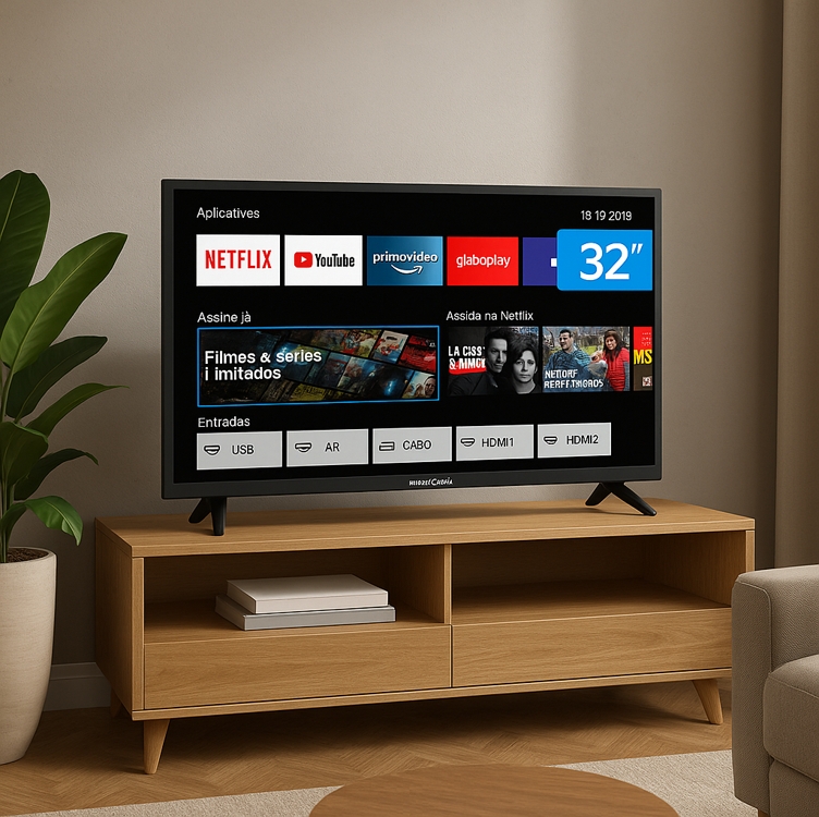 Smart TV 32” HD LED Britânia BTV32D10N5SKH - Wi-Fi 2 HDMI 2 USB Smart TV 32” HD LED Britânia BTV32D10N5SKH - Wi-Fi 2 HDMI 2 USB