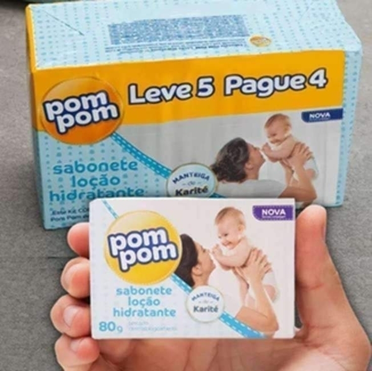 Kit Sabonete em Barra Pom Pom Loção Hidratante com 5 unidades de 70g cada Kit Sabonete em Barra Pom Pom Loção Hidratante com 5 unidades de 70g cada