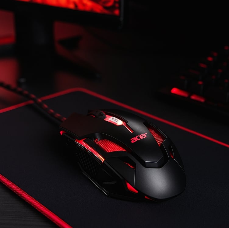 ACER Mouse Gamer Óptico Nitro NMW200 Sensor 6D de alta precisão Retroiluminado em 7 cores, Design Simétrico e ergonômico Preto com detalhes em vermelho ACER Mouse Gamer Óptico Nitro NMW200 Sensor 6D de alta precisão Retroiluminado em 7 cores, Design Simétrico e ergonômico Preto com detalhes em vermelho