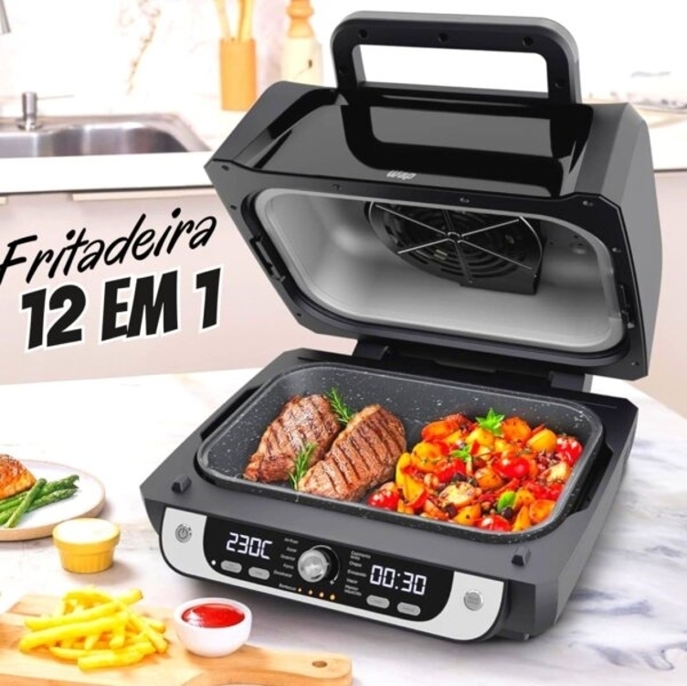 Fritadeira Elétrica Sem Óleo/air Fryer Wap - Barbecue Preto E Cinza Com Timer Fritadeira Elétrica Sem Óleo/air Fryer Wap - Barbecue Preto E Cinza Com Timer