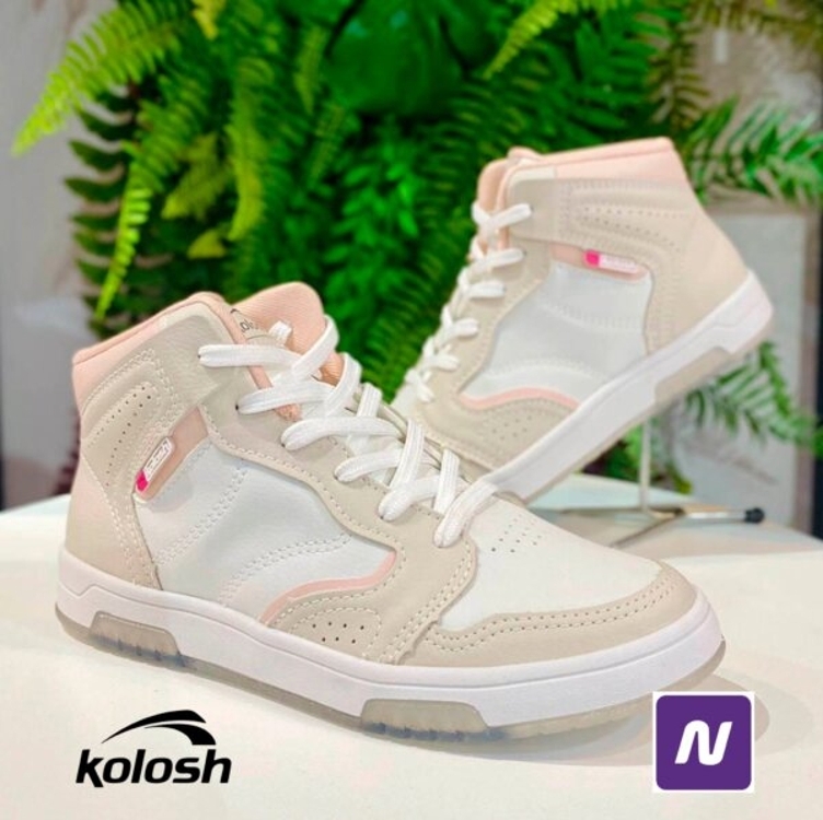 Tênis Cano Alto Kolosh Abotinado Feminino - Branco+Cobre Tênis Cano Alto Kolosh Abotinado Feminino - Branco+Cobre