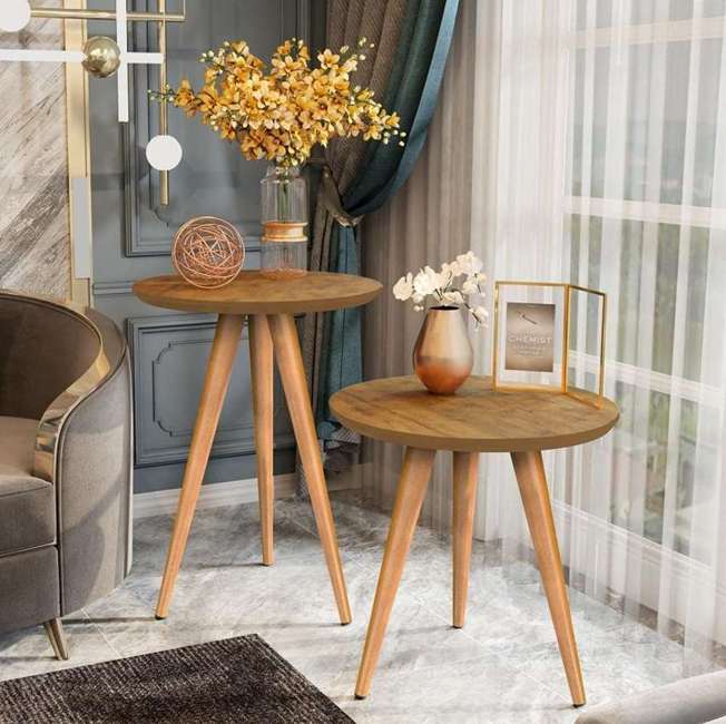 Conjunto Mesa Apoio Lateral Redonda Pés Palito Classic (freijo) Conjunto Mesa Apoio Lateral Redonda Pés Palito Classic (freijo)