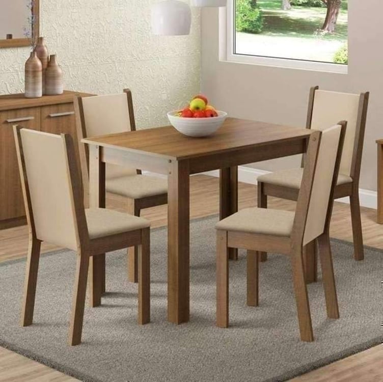 Conjunto Sala de Jantar Madesa Talita Mesa Tampo de Madeira com 4 Cadeiras - Rustic/Crema/Pérola Conjunto Sala de Jantar Madesa Talita Mesa Tampo de Madeira com 4 Cadeiras - Rustic/Crema/Pérola