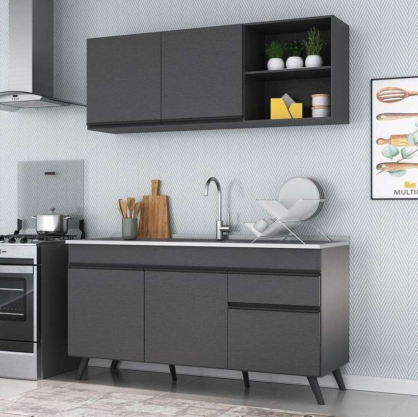 Armário de Cozinha Compacta Veneza Multimóveis Mp2079.895 Preto Armário de Cozinha Compacta Veneza Multimóveis Mp2079.895 Preto