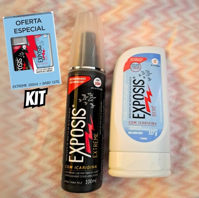 Exposis Extreme, Repelente Spray de Mosquitos 100ml e Exposis Bebê, Repelente Gel de Mosquitos 117g Exposis Extreme, Repelente Spray de Mosquitos 100ml e Exposis Bebê, Repelente Gel de Mosquitos 117g