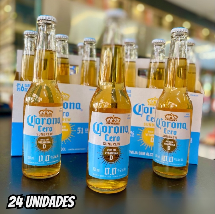 Pack Cerveja Corona Cero Sunbrew Sem Álcool, 330ml, Long Neck, Caixa 24 unidades Pack Cerveja Corona Cero Sunbrew Sem Álcool, 330ml, Long Neck, Caixa 24 unidades