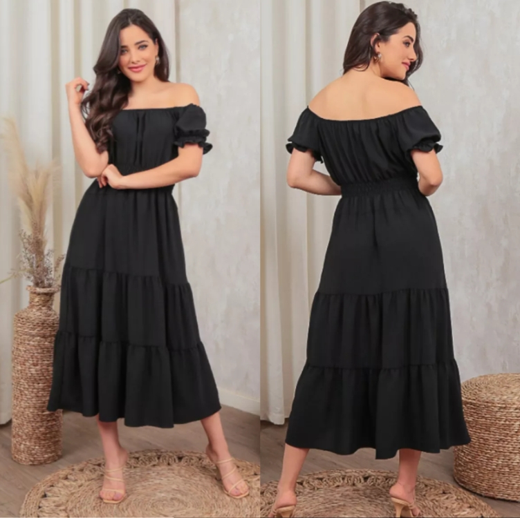 Vestido Longo Feminino Ciganinha Moda Evangélica Festa Luxo Vestido Longo Feminino Ciganinha Moda Evangélica Festa Luxo