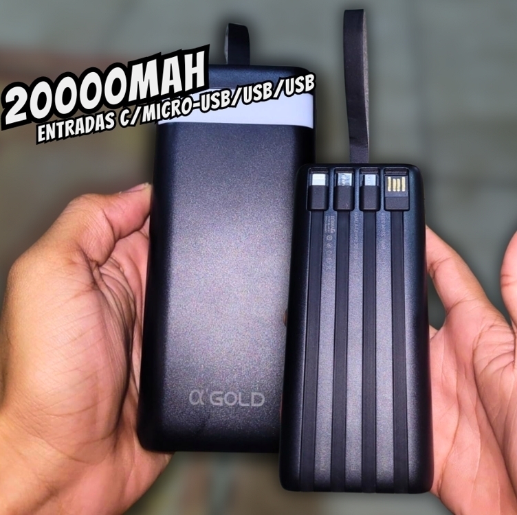 Carregador Sem Fio Universal Portátil Power Bank Turbo 20000mah Com 4 Cabos Saída Usb Tipo C/micro Usb/usb/usb Visor De Carga (preto) Carregador Sem Fio Universal Portátil Power Bank Turbo 20000mah Com 4 Cabos Saída Usb Tipo C/micro Usb/usb/usb Visor De Carga (preto)