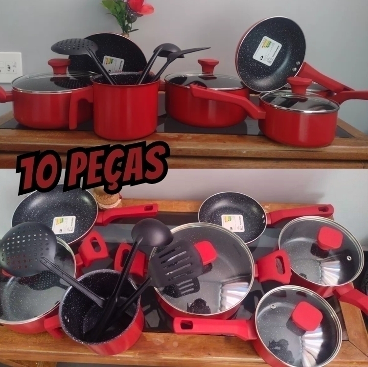 Conjunto Panelas Indução Cerâmico Pratic Cook Red 10 Pç Mimo Conjunto Panelas Indução Cerâmico Pratic Cook Red 10 Pç Mimo
