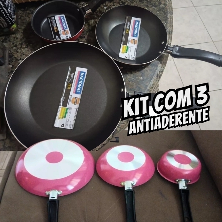 Conjunto De Frigideiras Antiaderente 3 Peças Nacional Preto Conjunto De Frigideiras Antiaderente 3 Peças Nacional Preto