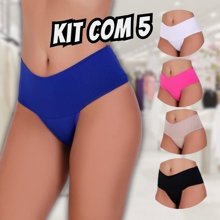 Kit 5 Calcinhas Cintura Alta Compressão Cós Alto Fitness Power Zero Barriga Pala Cós Duplo Kit 5 Calcinhas Cintura Alta Compressão Cós Alto Fitness Power Zero Barriga Pala Cós Duplo