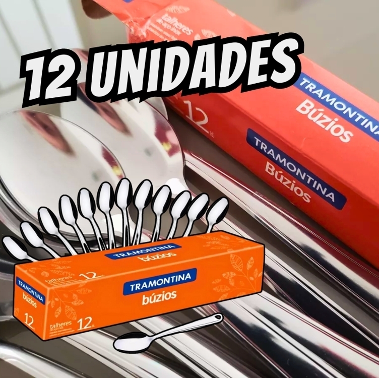 Kit 12 Colheres Para Sobremesa Aço Inox Tramontina Búzios Cor do cabo Prateada Kit 12 Colheres Para Sobremesa Aço Inox Tramontina Búzios Cor do cabo Prateada