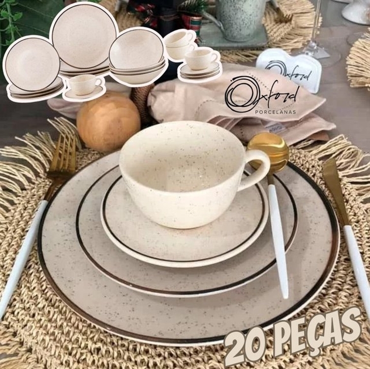 Aparelho de Jantar 20 Peças Tramontina Redondo Porcelana Branco e Marrom Mare Aparelho de Jantar 20 Peças Tramontina Redondo Porcelana Branco e Marrom Mare
