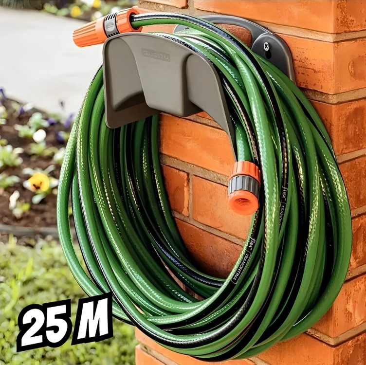 Mangueira Tramontina Flex Para Jardim, 25 M, Com Engates Rosqueados, Esguicho E Suporte Mural Mangueira Tramontina Flex Para Jardim, 25 M, Com Engates Rosqueados, Esguicho E Suporte Mural