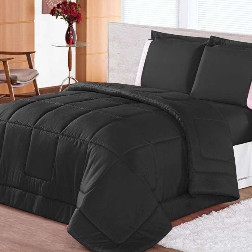 Kit Edredom Casal Queen Dupla Face 03 Peças Preto Kit Edredom Casal Queen Dupla Face 03 Peças Preto