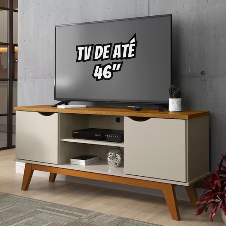 Rack Patrimar Marselha com 136 cm de Largura, Ideal para TV de até 46" - Off White/Cedro Rack Patrimar Marselha com 136 cm de Largura, Ideal para TV de até 46" - Off White/Cedro